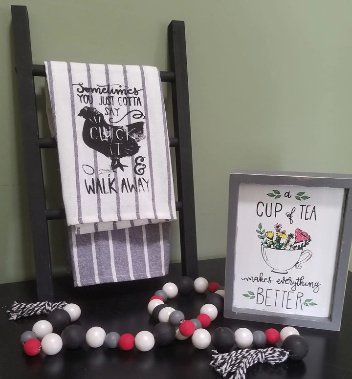 Cluck It, Time For Tea | Tea Towel Ladder + Sign + Beaded Garland ProjectHomeDIY