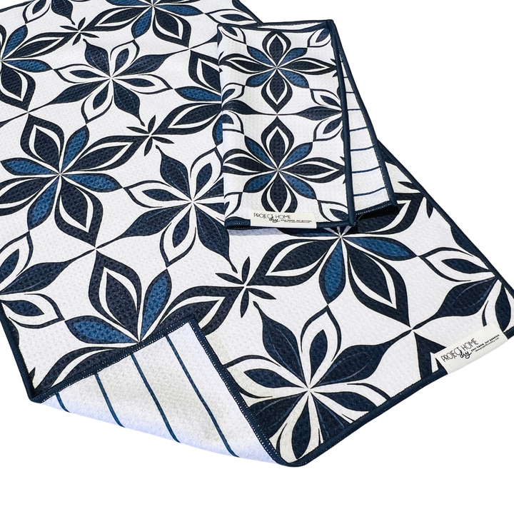 Navy Tiles | Reversible Towel