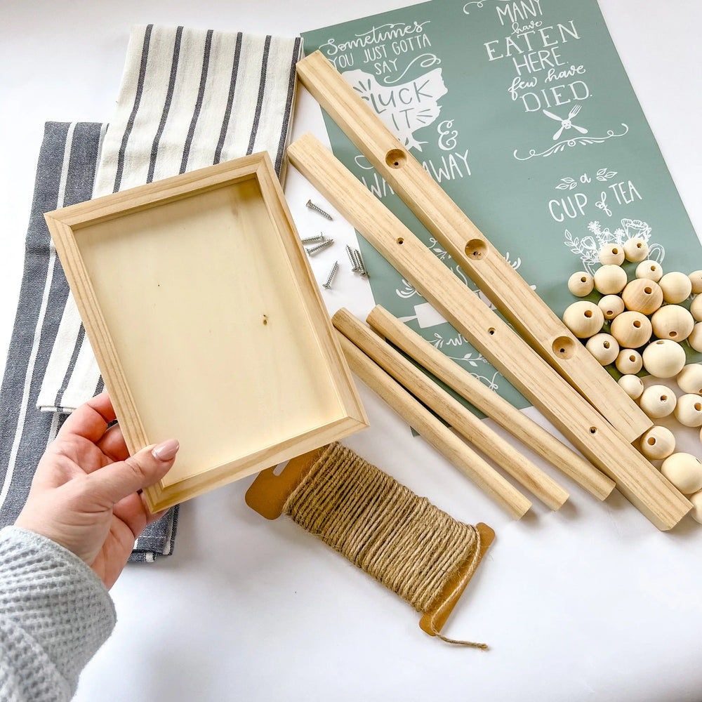 Cluck It, Time For Tea | Tea Towel Ladder + Sign + Beaded Garland ProjectHomeDIY