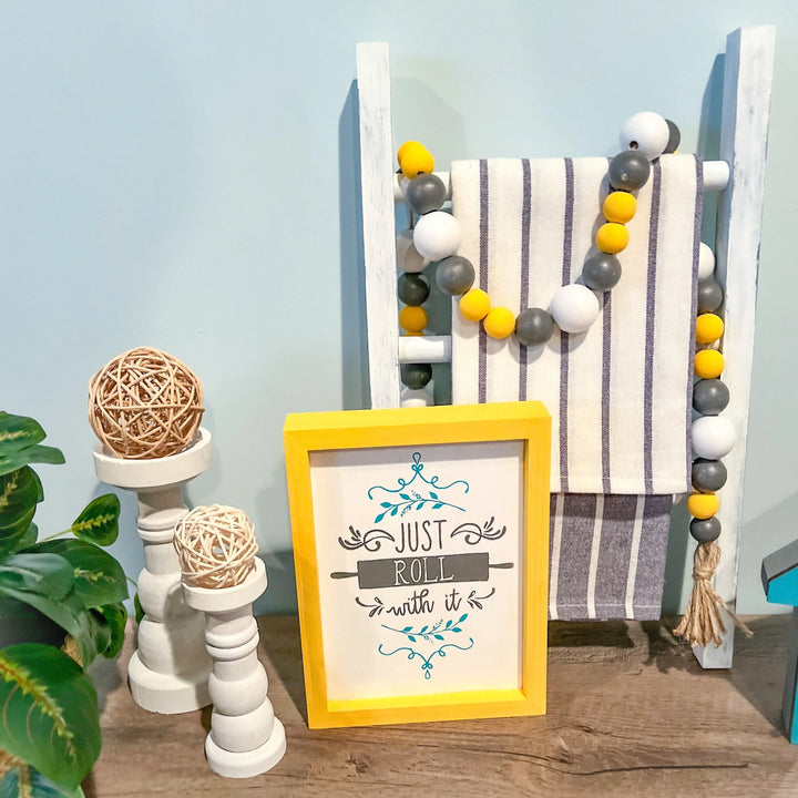 Cluck It, Time For Tea | Tea Towel Ladder + Sign + Beaded Garland ProjectHomeDIY