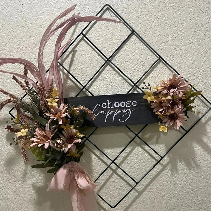 Autumn Harvest Wreath |  Square Wire & Floral w/ Mesh Stencil