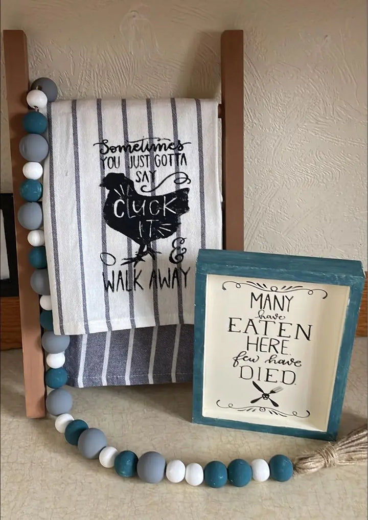 Cluck It, Time For Tea | Tea Towel Ladder + Sign + Beaded Garland